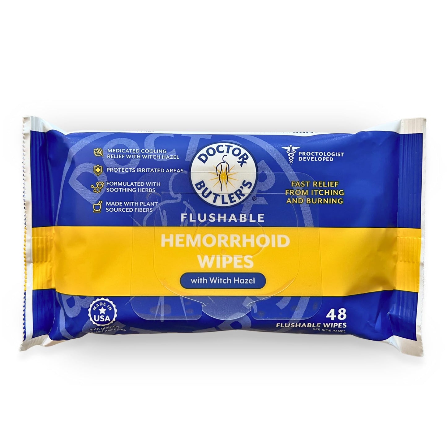 Doctor Butler's Flushable Hemorrhoid Wipes – Flushable Wipes with Witch Hazel to Soothe and Bring Relief from Discomfort Associated with Hemorrhoids (48 Wipes) - dailyvitalstore