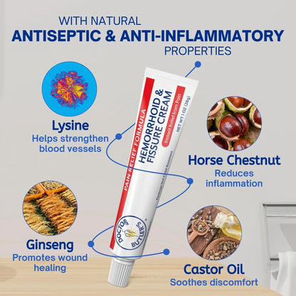 Doctor Butler's Hemorrhoid & Fissure Cream – Instant Pain Relief Hemorrhoid Treatment with Lidocaine, Fast Acting Hemorrhoid Cream for Relief from External Itching and Burning (1 oz.) - dailyvitalstore
