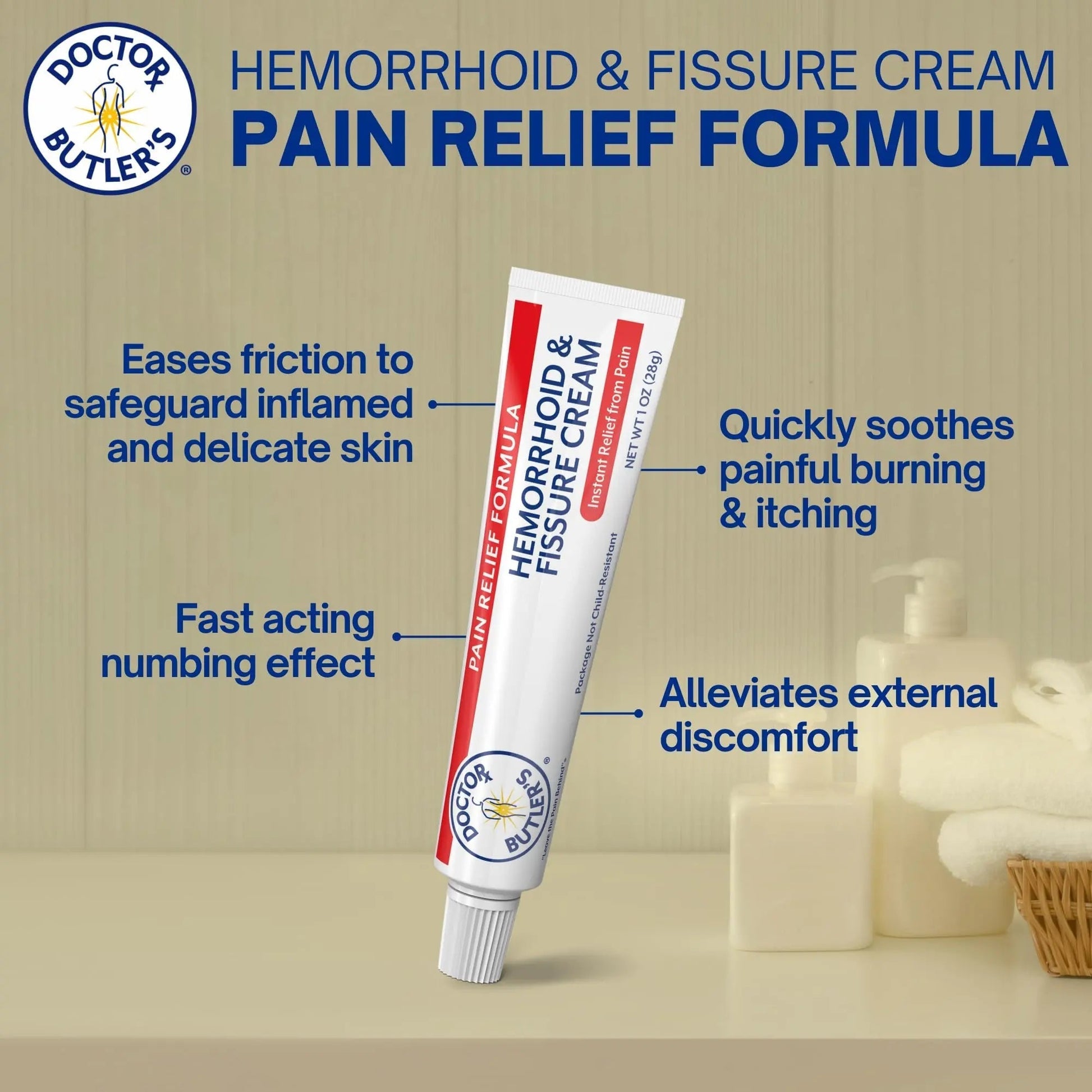 Doctor Butler's Hemorrhoid & Fissure Cream – Instant Pain Relief Hemorrhoid Treatment with Lidocaine, Fast Acting Hemorrhoid Cream for Relief from External Itching and Burning (1 oz.) - dailyvitalstore