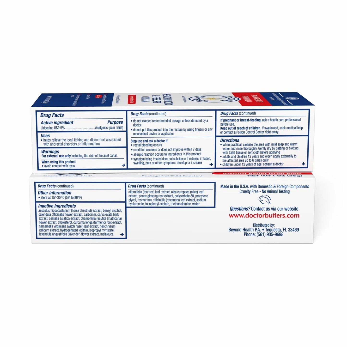 Doctor Butler's Hemorrhoid & Fissure Cream – Instant Pain Relief Hemorrhoid Treatment with Lidocaine, Fast Acting Hemorrhoid Cream for Relief from External Itching and Burning (1 oz.) - dailyvitalstore
