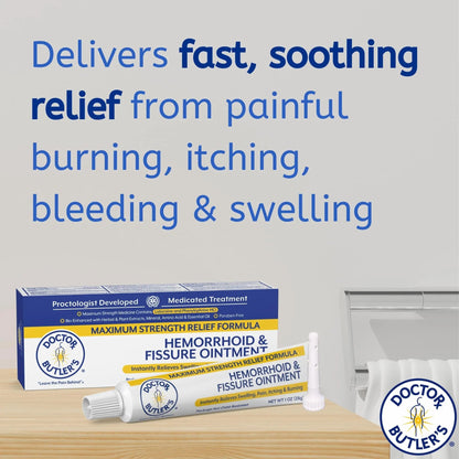 Doctor Butler’s Hemorrhoid & Fissure Ointment – Hemorrhoid Treatment and Hemorrhoid Cream with Lidocaine and Phenylephrine HCI for Fast Acting Relief of Pain, Swelling, Discomfort, and Itching (1 oz.) - dailyvitalstore
