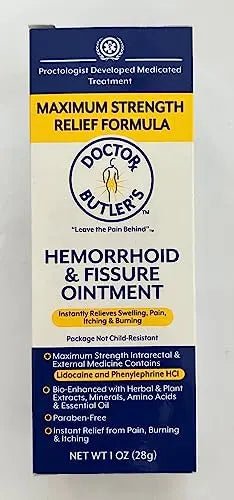 Doctor Butler’s Hemorrhoid & Fissure Ointment – Hemorrhoid Treatment and Hemorrhoid Cream with Lidocaine and Phenylephrine HCI for Fast Acting Relief of Pain, Swelling, Discomfort, and Itching (1 oz.) - dailyvitalstore