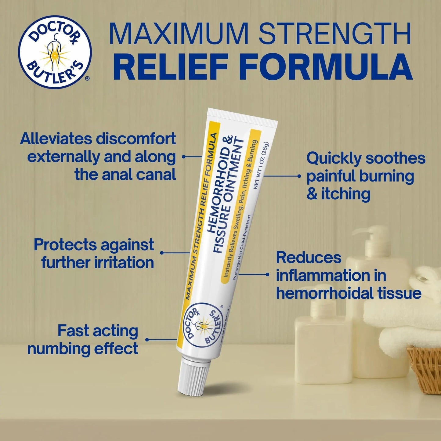 Doctor Butler’s Hemorrhoid & Fissure Ointment – Hemorrhoid Treatment and Hemorrhoid Cream with Lidocaine and Phenylephrine HCI for Fast Acting Relief of Pain, Swelling, Discomfort, and Itching (1 oz.) - dailyvitalstore