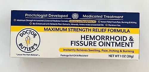 Doctor Butler’s Hemorrhoid & Fissure Ointment – Hemorrhoid Treatment and Hemorrhoid Cream with Lidocaine and Phenylephrine HCI for Fast Acting Relief of Pain, Swelling, Discomfort, and Itching (1 oz.) - dailyvitalstore