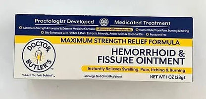 Doctor Butler’s Hemorrhoid & Fissure Ointment – Hemorrhoid Treatment and Hemorrhoid Cream with Lidocaine and Phenylephrine HCI for Fast Acting Relief of Pain, Swelling, Discomfort, and Itching (1 oz.) - dailyvitalstore
