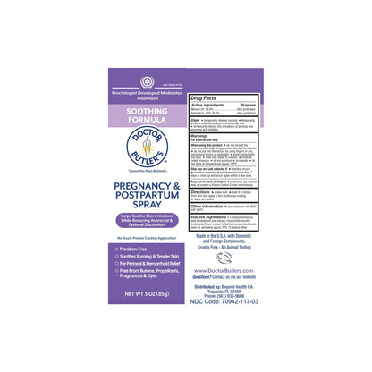 Doctor Butler's Pregnancy & Postpartum Spray - Perineal Spray and Hemorrhoid Treatment with Aloe and Chamomile, Pregnancy Support and Postpartum Essentials, Paraben Free (3oz) - dailyvitalstore