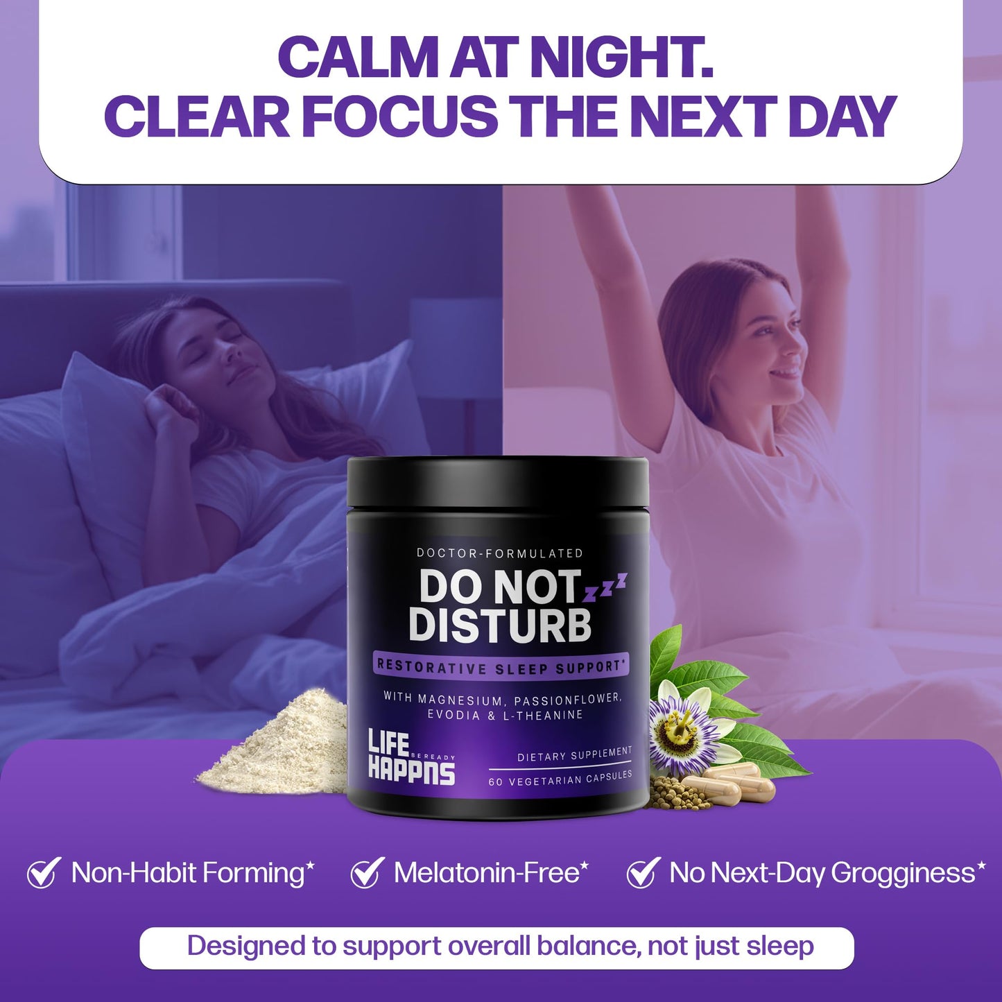 Doctor Formulated Triple Magnesium for Sleep, Calm & Relaxation with Chelated Magnesium Glycinate, L-Theanine, Passionflower & Evodia – Non-Habit, No Melatonin Magnesium Sleep Aid Support Supplement - dailyvitalstore