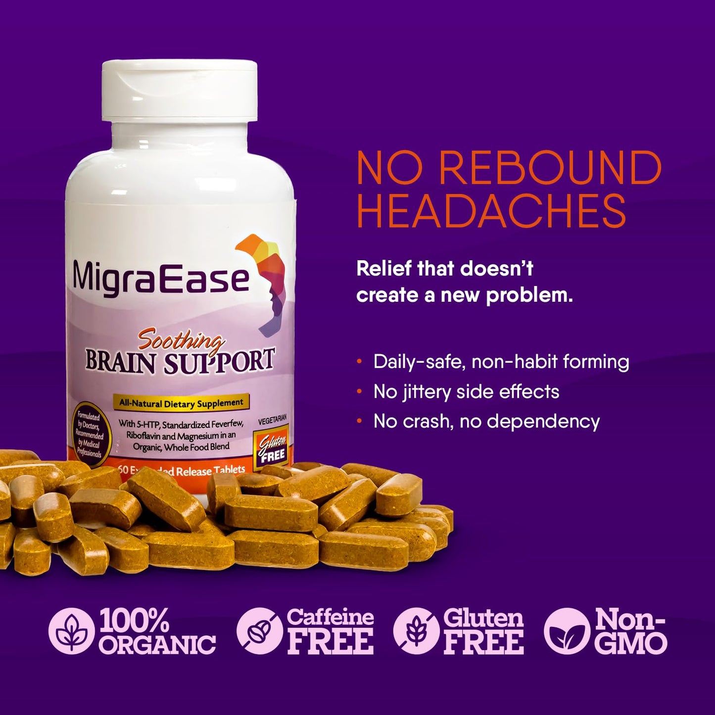 Doctor Knowles Migraine Supplement |Complete Natural Migraine Prevention & Relief Pills with Magnesium, 5-HTP, Feverfew, Riboflavin & Organic Blend |Caffeine Free, Extended-Release Tablets (60 Units) - dailyvitalstore