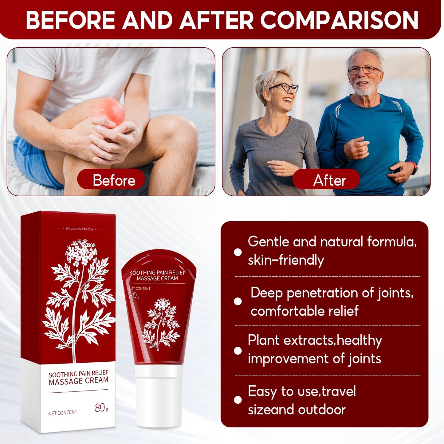 DoctorPro Soothing Massage Cream 80g Joint Relief Roll Muscle Comfort Non-Greasy Refreshing Formula for Knees, Lumbar, Neck, Back,Shoulders, Hands, and Feet, Menthol Gel - dailyvitalstore