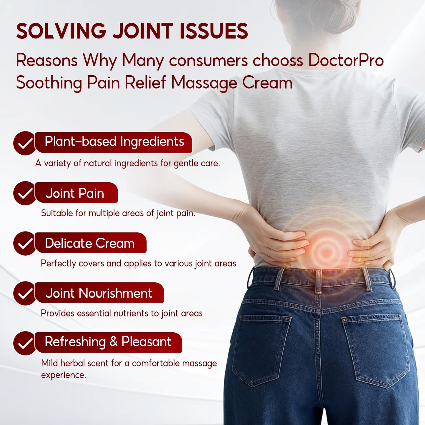 DoctorPro Soothing Massage Cream 80g Joint Relief Roll Muscle Comfort Non-Greasy Refreshing Formula for Knees, Lumbar, Neck, Back,Shoulders, Hands, and Feet, Menthol Gel - dailyvitalstore