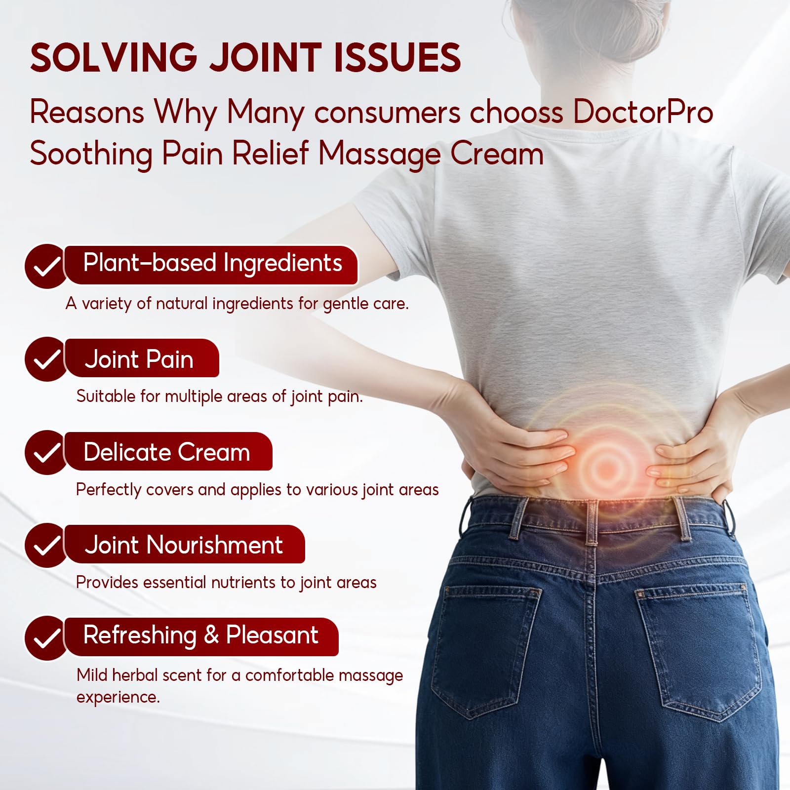 DoctorPro Soothing Massage Cream 80g Joint Relief Roll Muscle Comfort Non-Greasy Refreshing Formula for Knees, Lumbar, Neck, Back,Shoulders, Hands, and Feet, Menthol Gel - dailyvitalstore