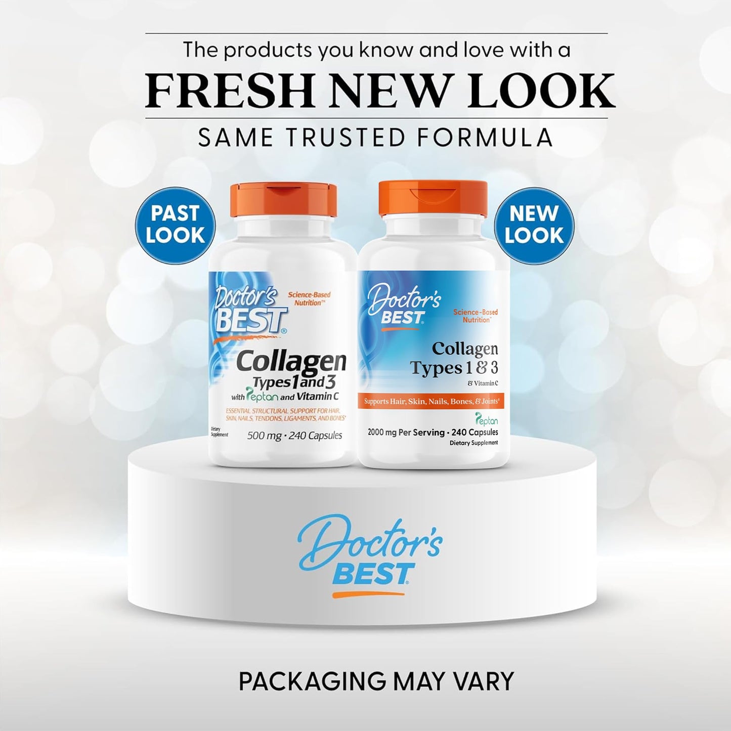 Doctor's Best Collagen Types 1 & 3 with Vitamin C, Non-GMO, Gluten Free, Soy Free, Supports Hair, Skin, Nails, Tendons & Bones, 500 mg, 240 Caps (DRB-00263) - dailyvitalstore