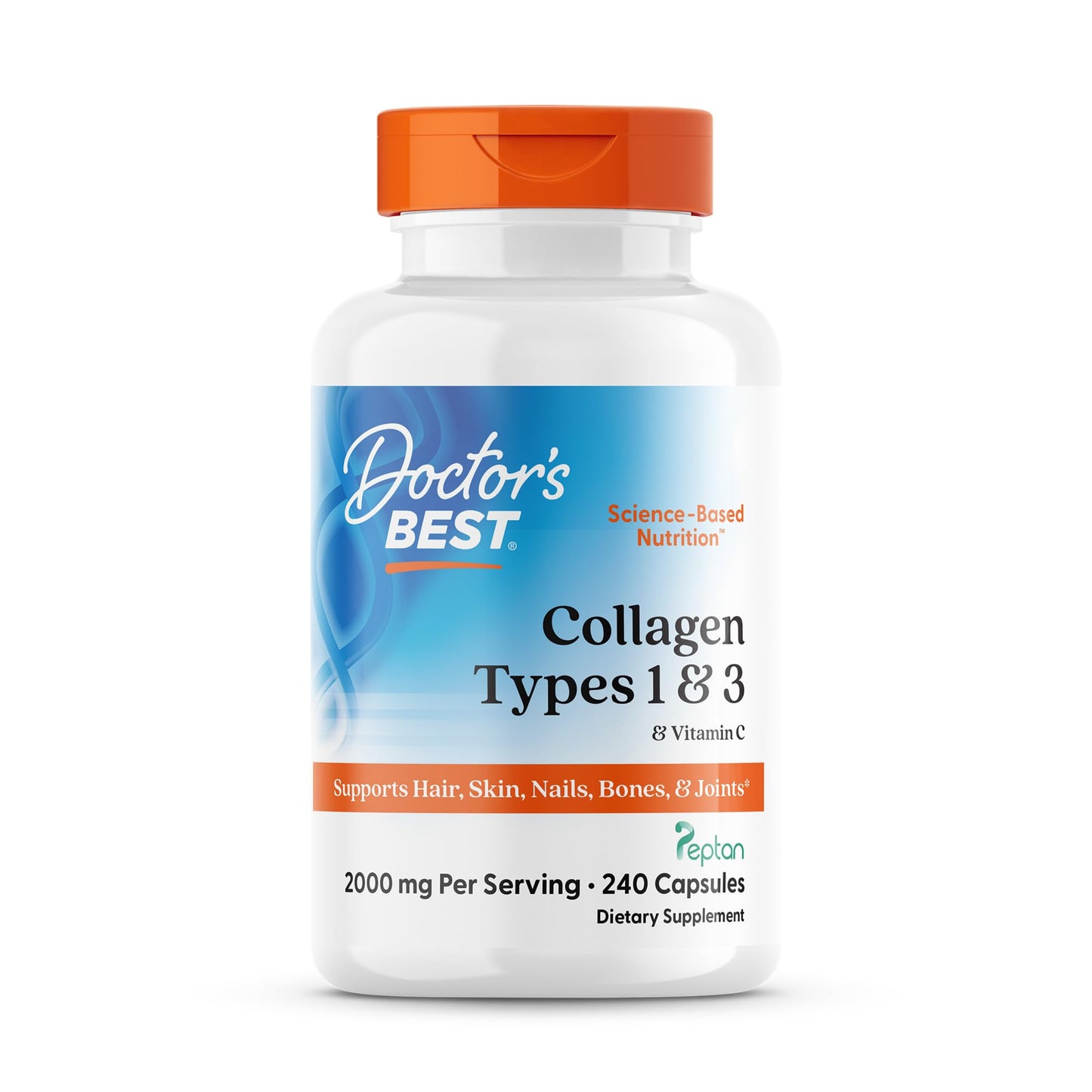 Doctor's Best Collagen Types 1 & 3 with Vitamin C, Non-GMO, Gluten Free, Soy Free, Supports Hair, Skin, Nails, Tendons & Bones, 500 mg, 240 Caps (DRB-00263) - dailyvitalstore