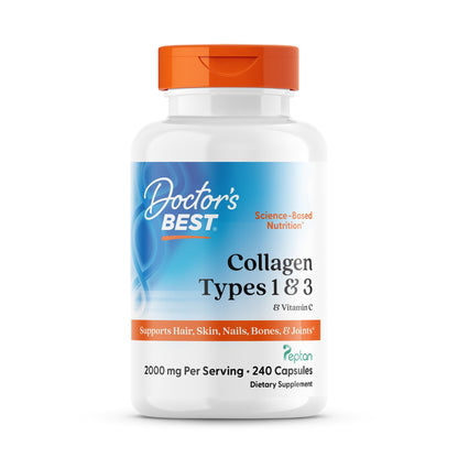 Doctor's Best Collagen Types 1 & 3 with Vitamin C, Non-GMO, Gluten Free, Soy Free, Supports Hair, Skin, Nails, Tendons & Bones, 500 mg, 240 Caps (DRB-00263) - dailyvitalstore