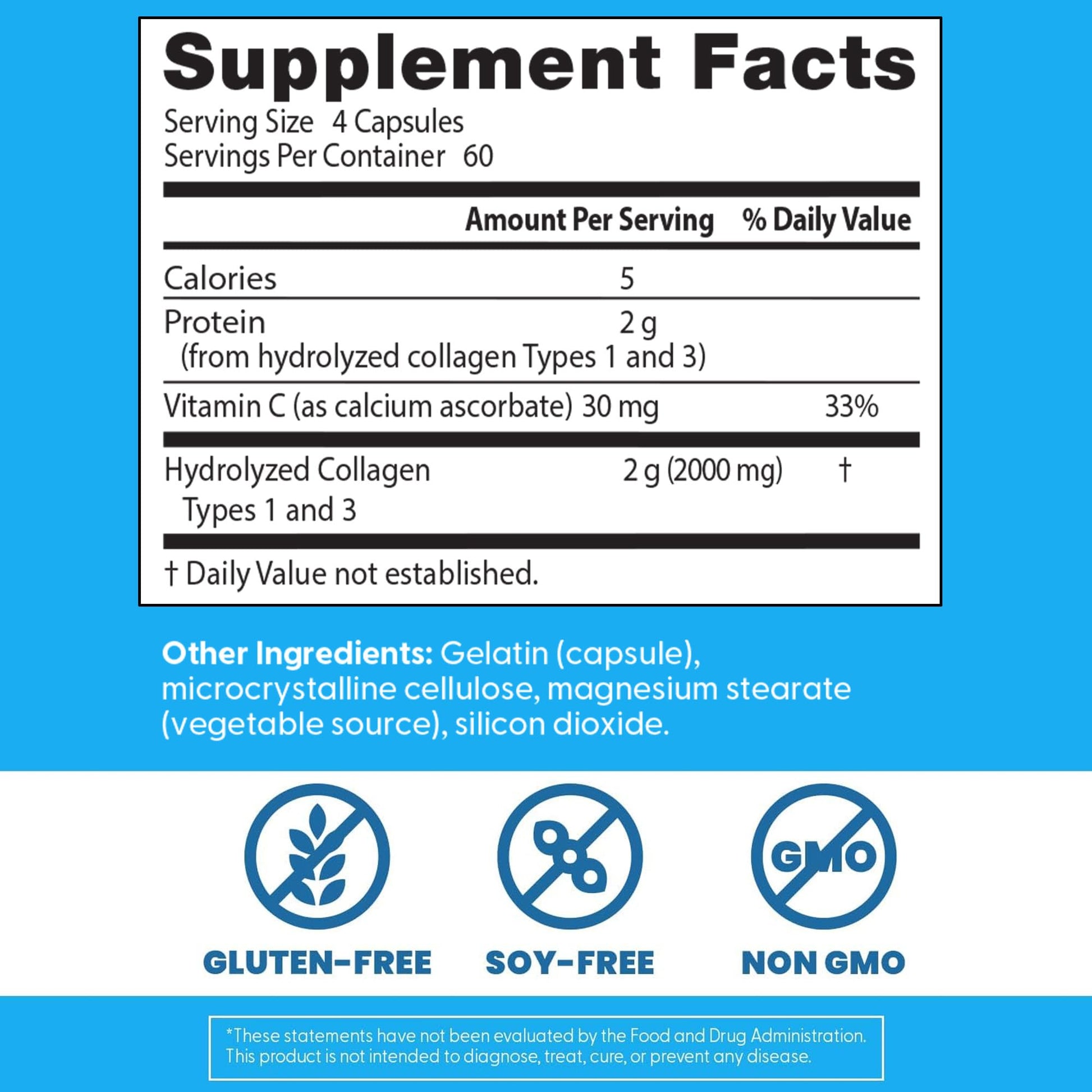 Doctor's Best Collagen Types 1 & 3 with Vitamin C, Non-GMO, Gluten Free, Soy Free, Supports Hair, Skin, Nails, Tendons & Bones, 500 mg, 240 Caps (DRB-00263) - dailyvitalstore