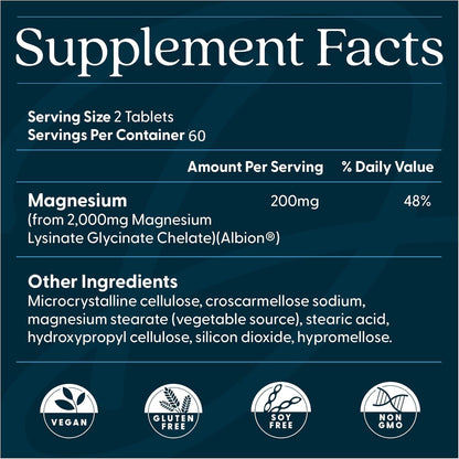 Doctor's Best High Absorption Magnesium Glycinate Lysinate Supplement for Sleep Support - Chelated Magnesium Tablets for Women & Men, 200mg per Serving, Supports Calm & Relaxation, Vegan - 120 Count - dailyvitalstore