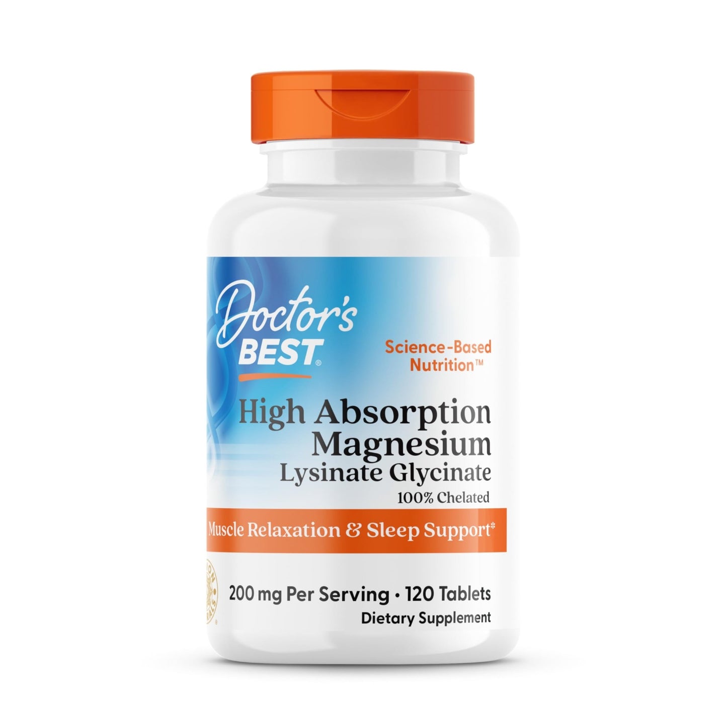 Doctor's Best High Absorption Magnesium Glycinate Lysinate Supplement for Sleep Support - Chelated Magnesium Tablets for Women & Men, 200mg per Serving, Supports Calm & Relaxation, Vegan - 120 Count - dailyvitalstore