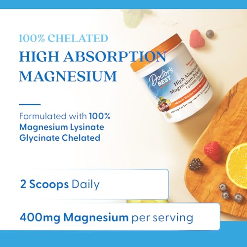 Doctors Best High Absorption Magnesium Powder Lysinate Glycinate 100% Chelated, Muscle Relaxation & Sleep Support, Gluten Free, Vegan, 100% Chelated Net Wt. 12.1 oz (340 Grams), Fruit Punch Flavor - dailyvitalstore