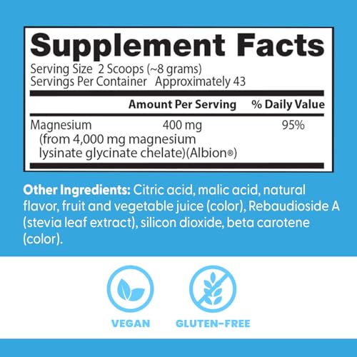 Doctors Best High Absorption Magnesium Powder Lysinate Glycinate 100% Chelated, Muscle Relaxation & Sleep Support, Gluten Free, Vegan, 100% Chelated Net Wt. 12.1 oz (340 Grams), Fruit Punch Flavor - dailyvitalstore