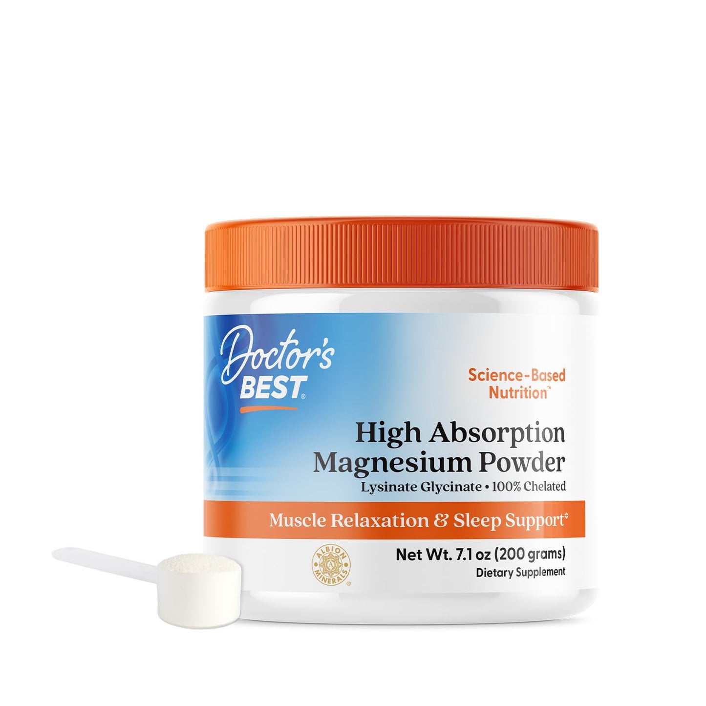 Doctor's Best High Absorption Magnesium Powder,White, 100% Chelated TRACCS, Not Buffered, Headaches, Sleep, Energy. Non-GMO, Vegan, Gluten Free, 200G, 7.1 Ounce (Pack of 1) - dailyvitalstore
