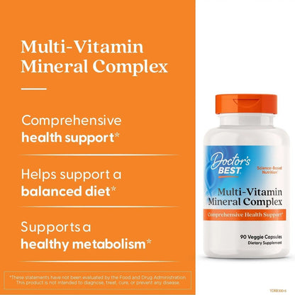 Doctors Best Multi-Vitamin Mineral Complex, Comprehensive Health Support, Non-GMO, Gluten Free, Vegan 90 Veggie Capsules - dailyvitalstore