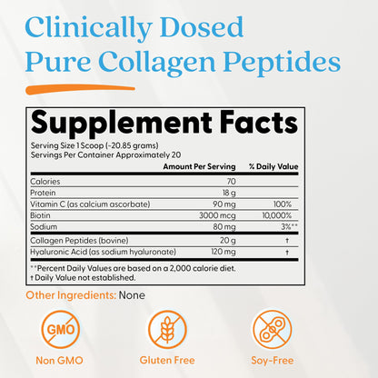 Doctor's BEST Pure Collagen Peptides w/Hyaluronic Acid - Collagen Powder Supplement for Women & Men, Unflavored, 18 g Protein & 90 mg Vitamin C per Serving, Supports Healthy Skin & Hair - 14.8 oz - dailyvitalstore