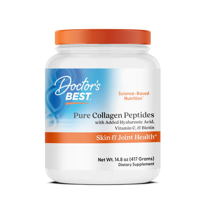 Doctor's BEST Pure Collagen Peptides w/Hyaluronic Acid - Collagen Powder Supplement for Women & Men, Unflavored, 18 g Protein & 90 mg Vitamin C per Serving, Supports Healthy Skin & Hair - 14.8 oz - dailyvitalstore