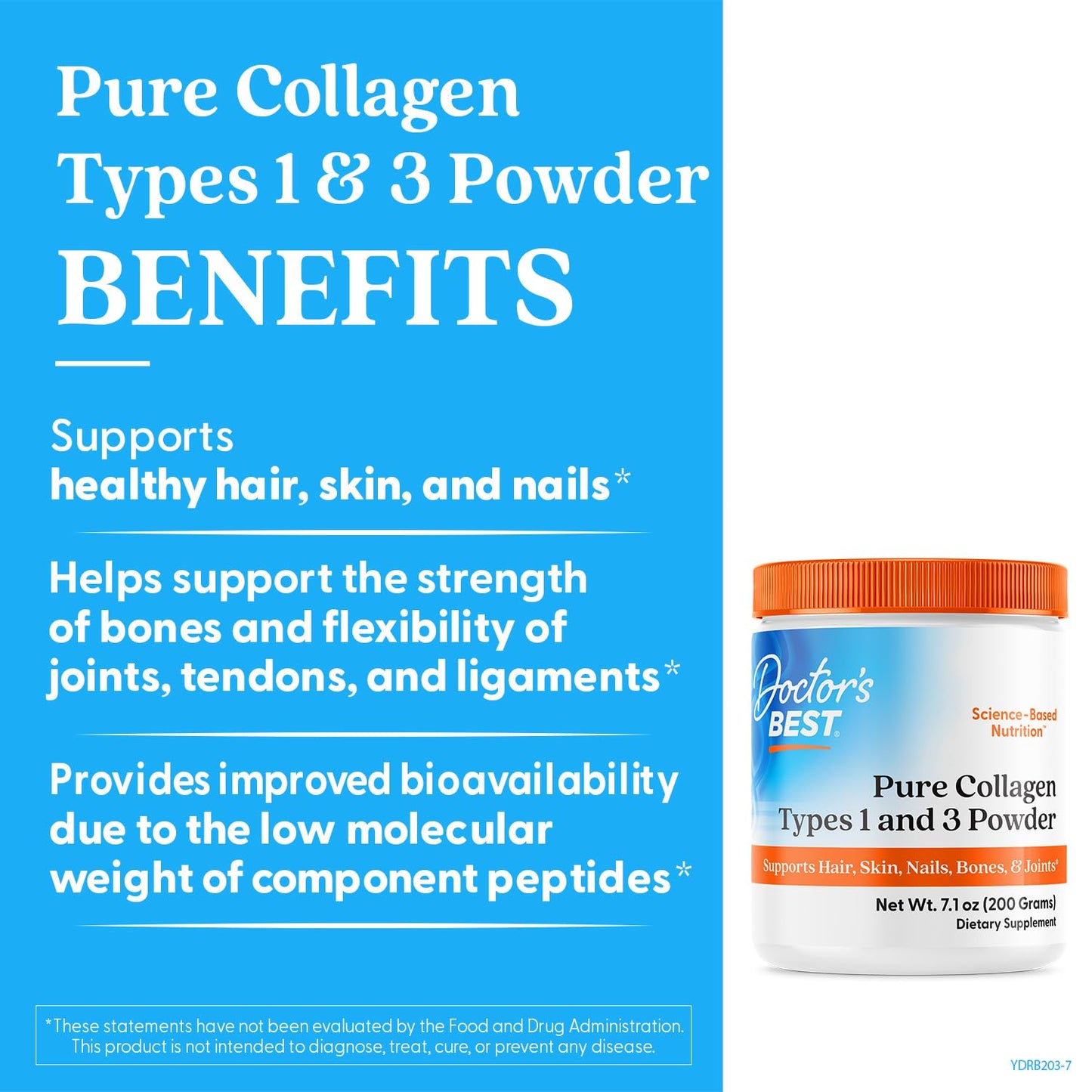 Doctor's Best Pure Collagen Types 1 & 3, Promotes Healthy Skin Hair & Nails – Bone & Joint Support, 7.1 Ounce (Pack of 1) - dailyvitalstore