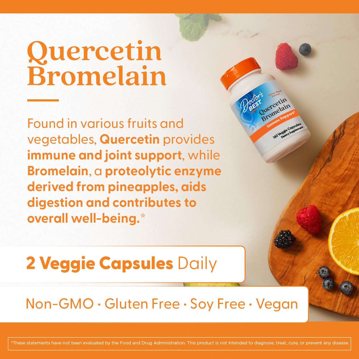 Doctor's Best Quercetin Bromelain, Immunity Support Capsule, Heart, Joint & Healthy Respiratory System, Non-GMO - dailyvitalstore