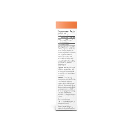 Doctor's Best SAM-e Mood & Joint Support & Liver Health (Pharmaceutical Grade/Non-GMO/Gluten Free/Vegetarian), Tablet, 60 Count (Pack of 1) - dailyvitalstore