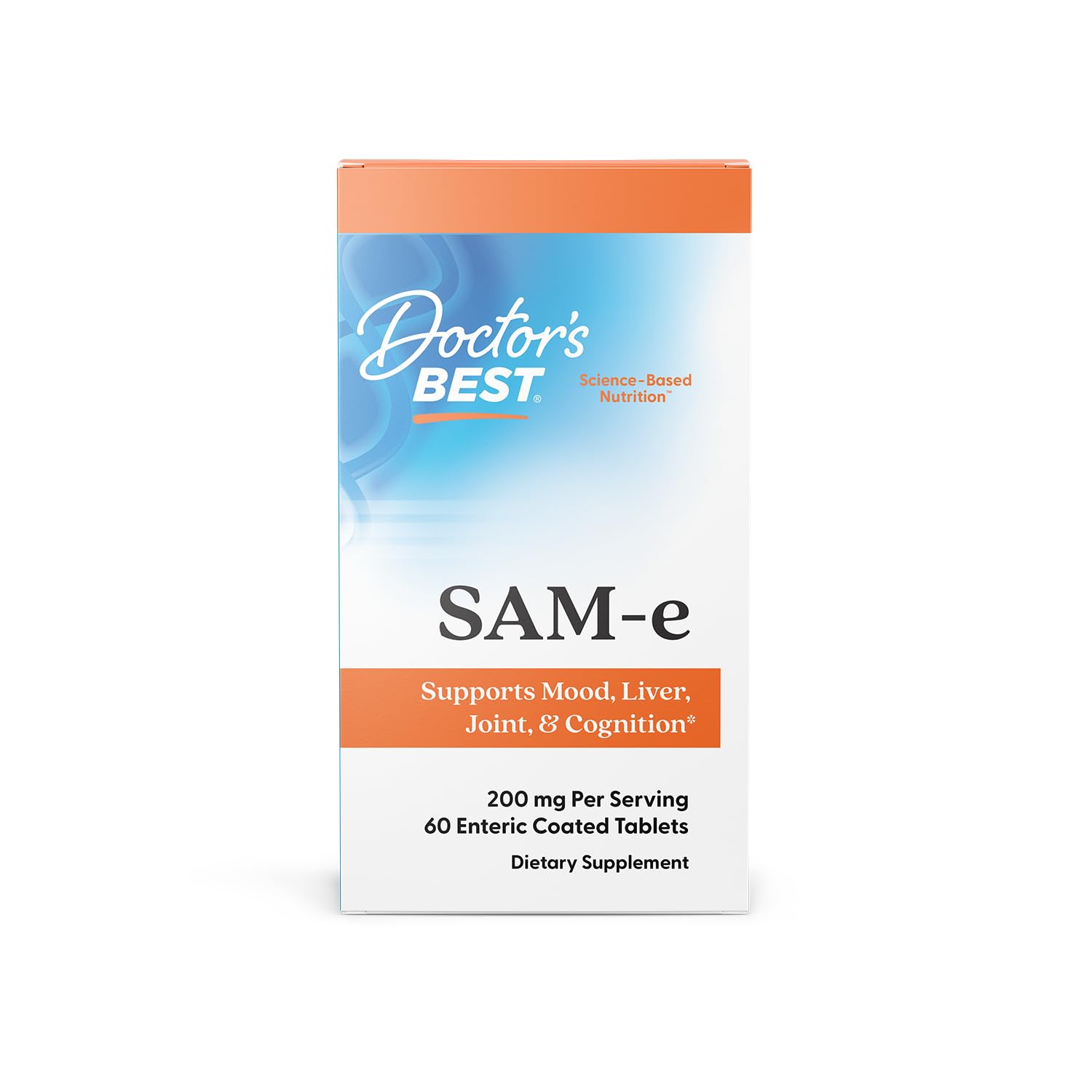 Doctor's Best SAM-e Mood & Joint Support & Liver Health (Pharmaceutical Grade/Non-GMO/Gluten Free/Vegetarian), Tablet, 60 Count (Pack of 1) - dailyvitalstore