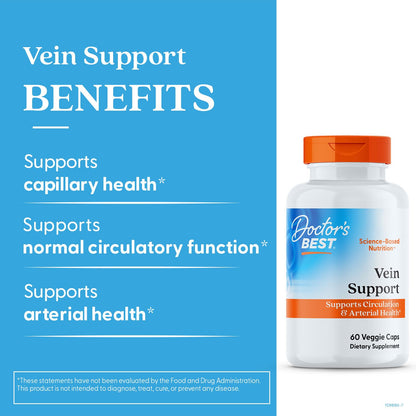 Doctor's Best Vein Support Supplement - Contains Diosmin & Hesperidin, Circulation Support for Legs & Feet, for Men & Women, Formula with Vitamin K2 & Natural Orange Extract, Vegan - 60 Veg Caps - dailyvitalstore