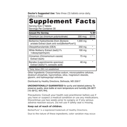 DOCTORS' PREFERRED GlucoGold Advanced | 1000mg Berberine with Cinnamon and Chromium | 90 Tablets - dailyvitalstore
