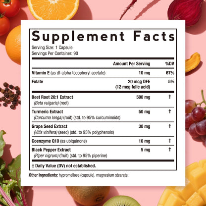 Doctor's Recipes Beet Root Capsules, 20:1 Extract with Grape Seed, CoQ10, Turmeric, Black Pepper for Enhanced Absorption, Supports Heart, Circulation, Energy & Nitric Oxide, Non-GMO, 90 Veg Caps - dailyvitalstore