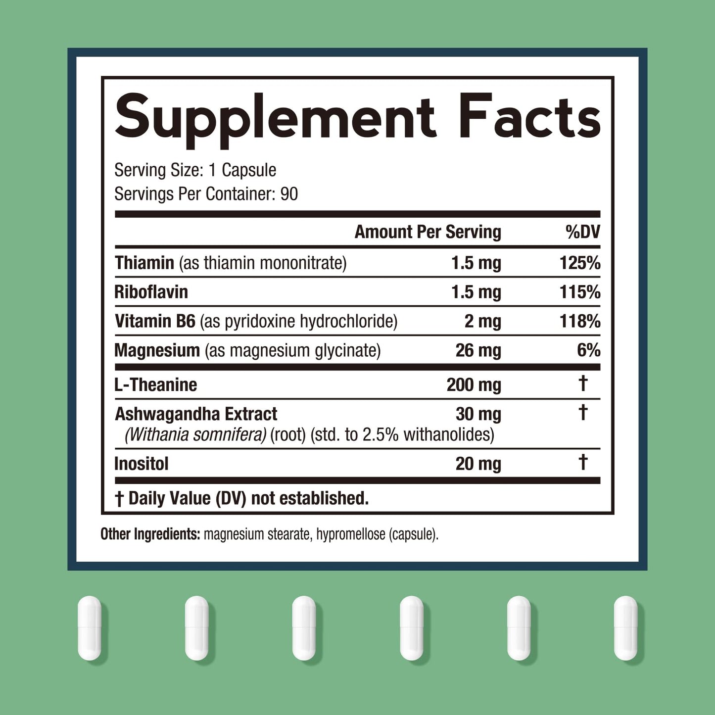 Doctor's Recipes L-Theanine 200 mg, Magnesium Glycinate, Ashwagandha, Inositol, Vitamin B6 B1 B2, Calm Relaxation Mood Cortisol Manager Nerve Focus Sleep Aid Quality No Drowsiness, Vegan, 90 Capsules - dailyvitalstore