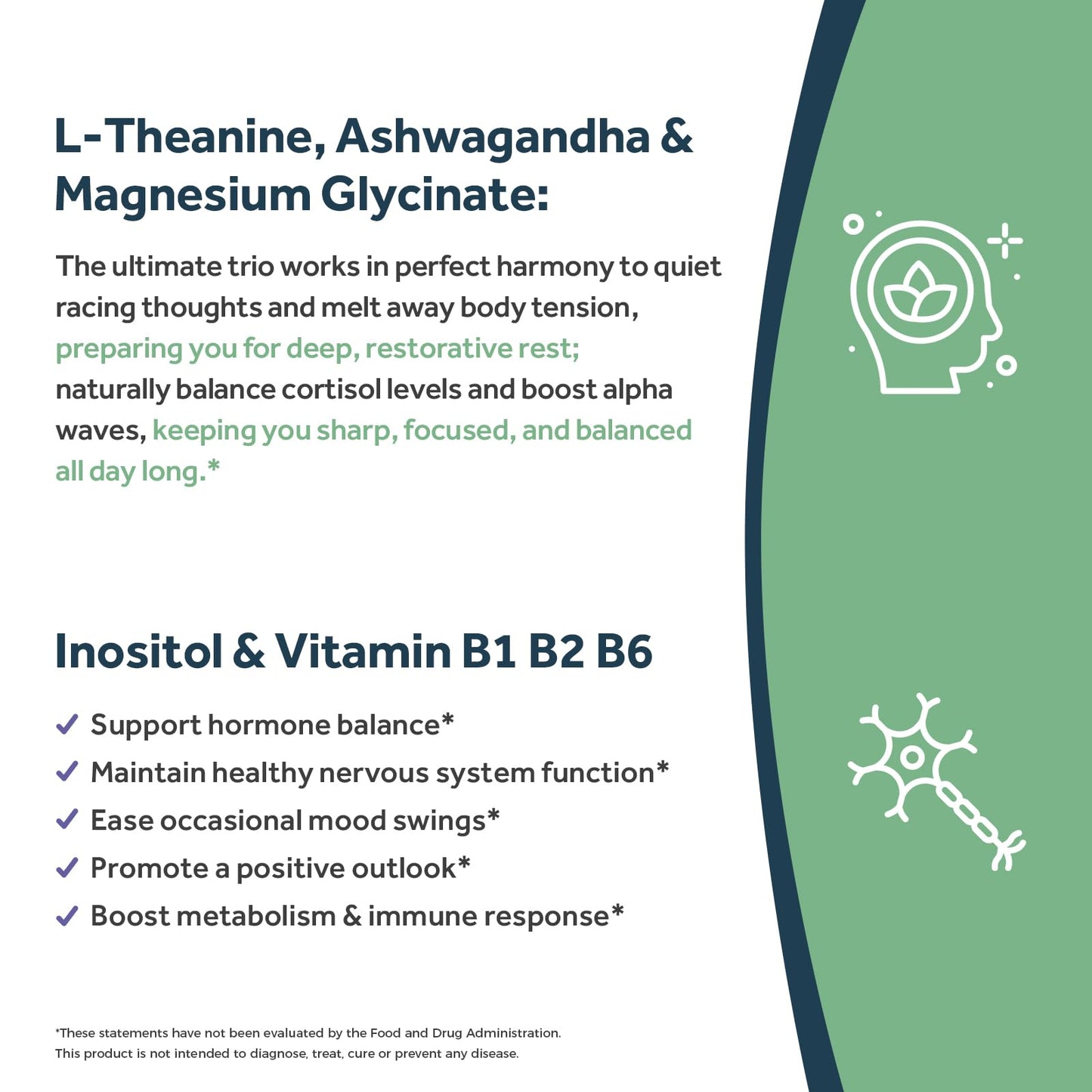 Doctor's Recipes L-Theanine 200 mg, Magnesium Glycinate, Ashwagandha, Inositol, Vitamin B6 B1 B2, Calm Relaxation Mood Cortisol Manager Nerve Focus Sleep Aid Quality No Drowsiness, Vegan, 90 Capsules - dailyvitalstore
