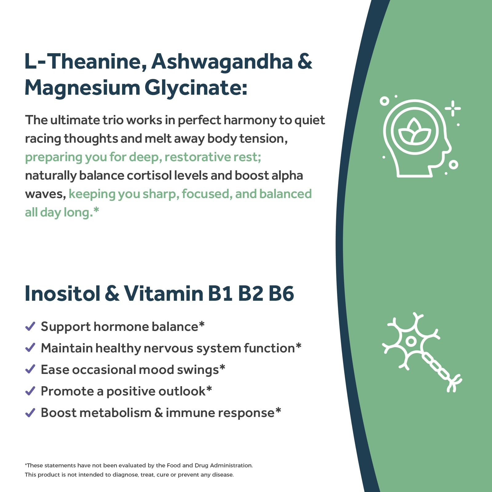 Doctor's Recipes L-Theanine 200 mg, Magnesium Glycinate, Ashwagandha, Inositol, Vitamin B6 B1 B2, Calm Relaxation Mood Cortisol Manager Nerve Focus Sleep Aid Quality No Drowsiness, Vegan, 90 Capsules - dailyvitalstore