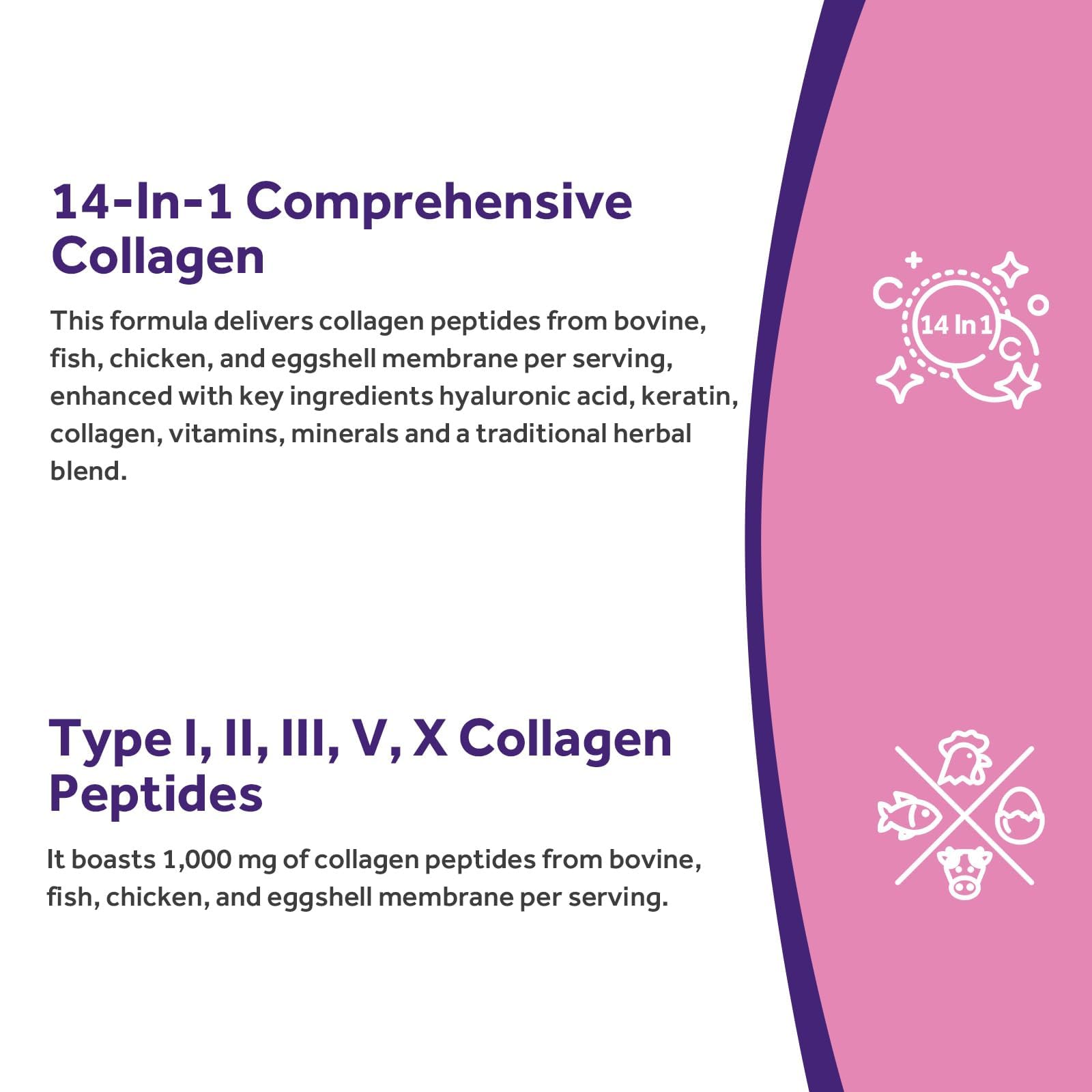 Doctor's Recipes Multi Collagen Peptides, Type I, II, III, V, X, 1000 mg Per Serving, Vitamin C, Biotin, Hyaluronic Acid, Keratin, Turmeric, for Hair, Nails, Skin, Stay Active, Antioxidant, 60 Caps - dailyvitalstore