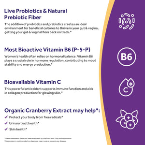 Doctor's Recipes Probiotics for Women, 100 Billion CFU, 18 Probiotic Strains, Prebiotics, Cranberry, P-5-P & VC, Vaginal, Digestive & Immune Support, Shelf-Stable, 30 Vegan Caps - dailyvitalstore