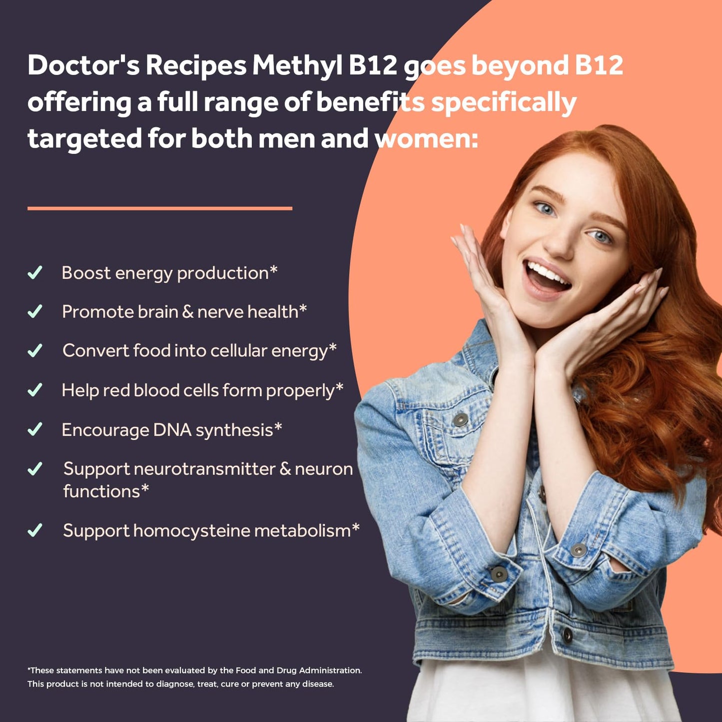 Doctor's Recipes Vitamin B12, Methylcobalamin 5000 mcg 90 Fast Dissolve Tablets, Natural Peach Flavor, Vegan Methyl, Energy Metabolism & Nervous System - dailyvitalstore
