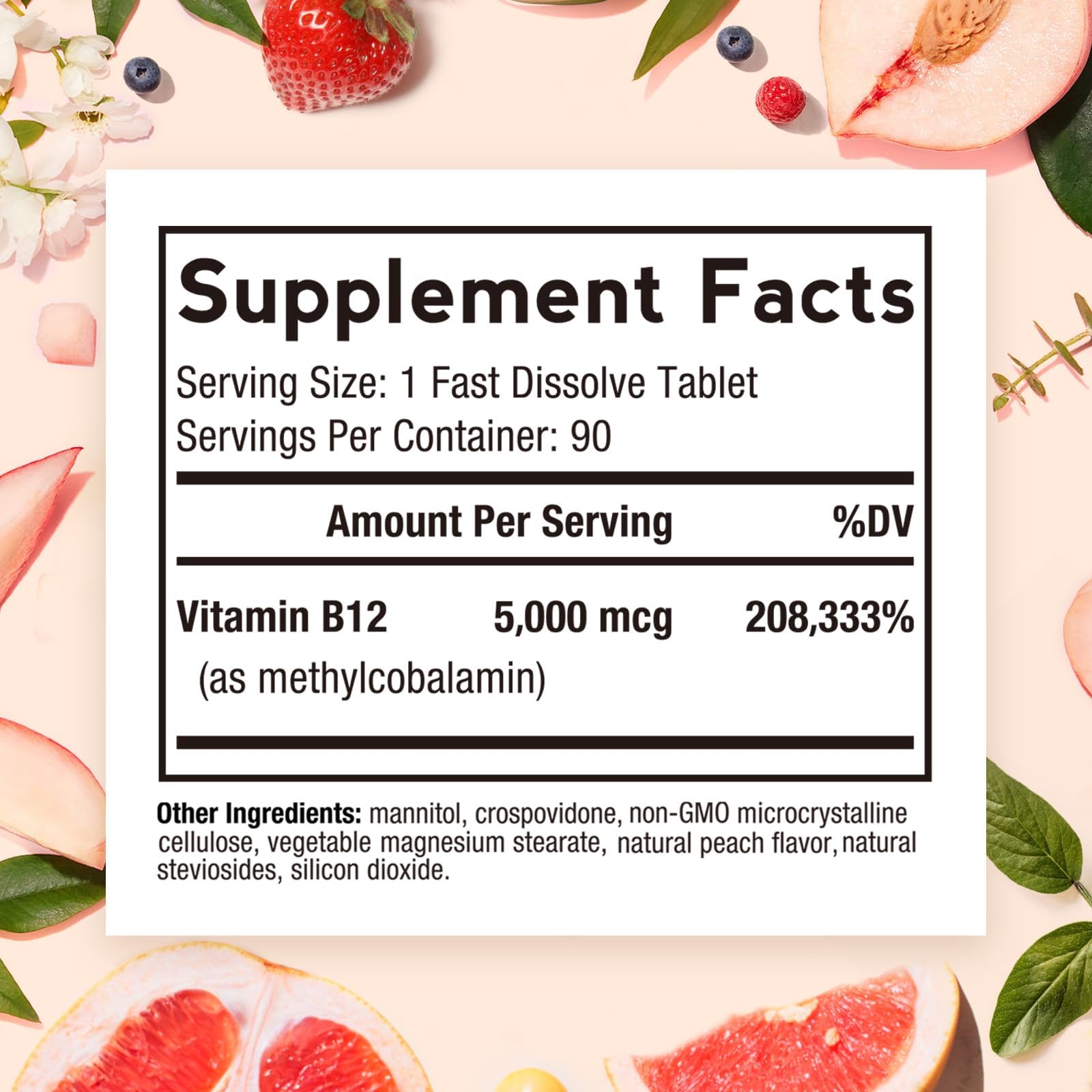 Doctor's Recipes Vitamin B12, Methylcobalamin 5000 mcg 90 Fast Dissolve Tablets, Natural Peach Flavor, Vegan Methyl, Energy Metabolism & Nervous System - dailyvitalstore