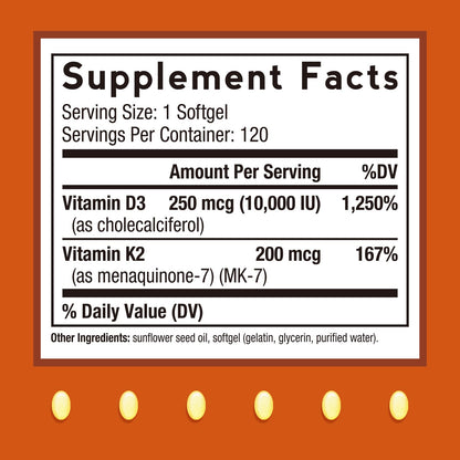 Doctor's Recipes Vitamin D3 K2, 10,000 IU, 200 mcg, MK-7, Strong Bone Density, Teeth, Immune, Heart Support, Energy, Calcium Absorption, - dailyvitalstore