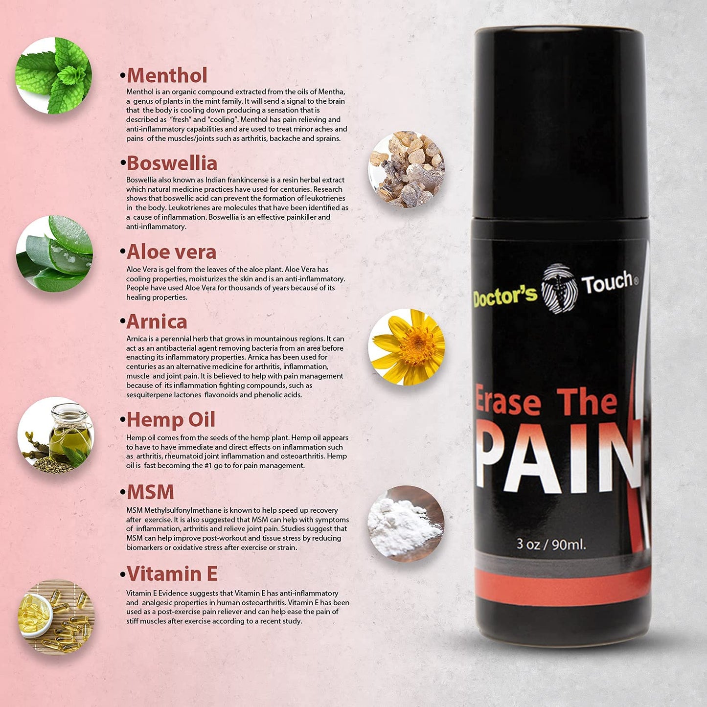 Doctor's Touch Erase The Pain Relief Roll On - Fast Acting Topical Pain Relief Roll On for Nerves, Joints, All Muscle Soreness and Discomfort - Roll on Muscle Pain Relief - dailyvitalstore