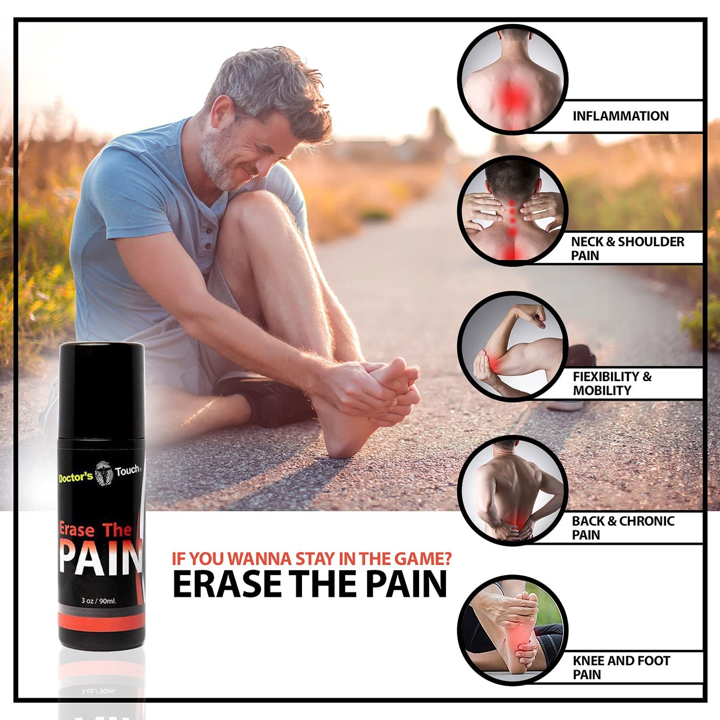 Doctor's Touch Erase The Pain Relief Roll On - Fast Acting Topical Pain Relief Roll On for Nerves, Joints, All Muscle Soreness and Discomfort - Roll on Muscle Pain Relief - dailyvitalstore