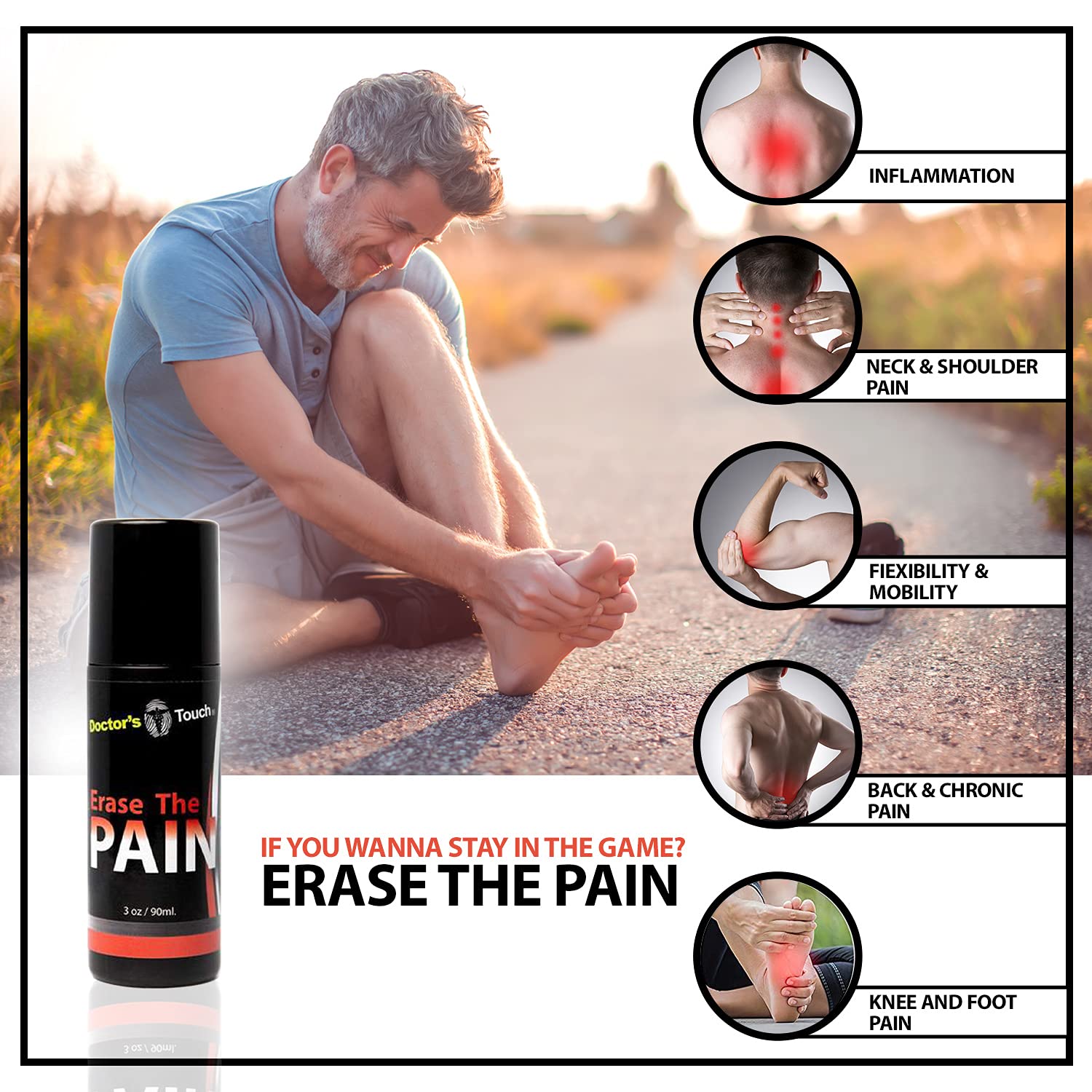 Doctor's Touch Erase The Pain Relief Roll On - Fast Acting Topical Pain Relief Roll On for Nerves, Joints, All Muscle Soreness and Discomfort - Roll on Muscle Pain Relief - dailyvitalstore