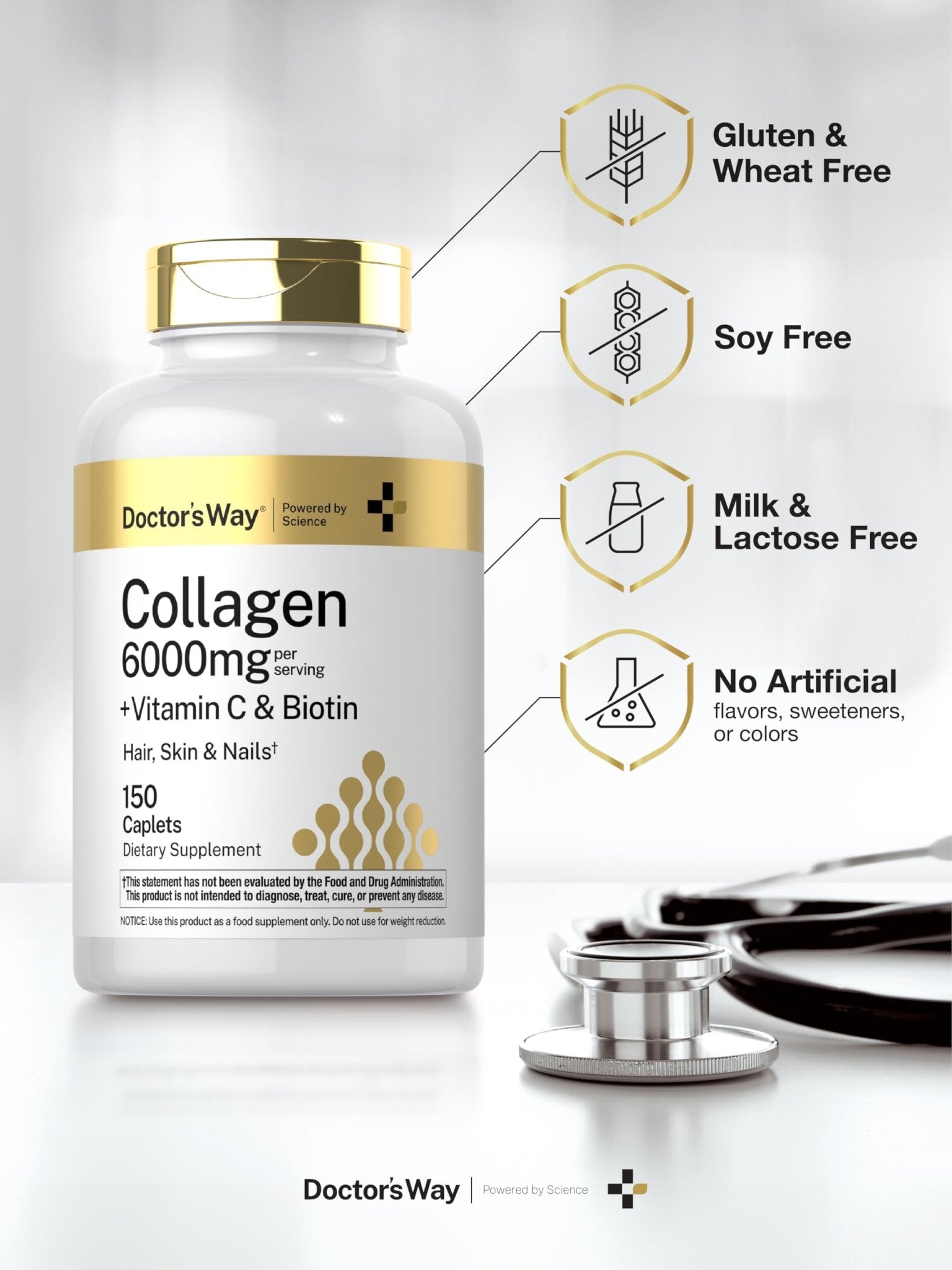 Doctor's Way Collagen Complex | 150 Caplets | with Vitamin C and Biotin | Non-GMO, Gluten Free Supplement - dailyvitalstore