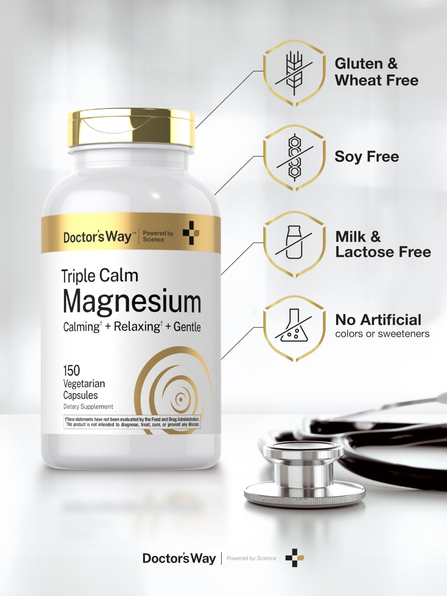 Doctor's Way Triple Magnesium Complex | 150 Capsules | Citrate, Glycinate, & Malate Supplement | Vegetarian, Non-GMO, Gluten Free Formula - dailyvitalstore