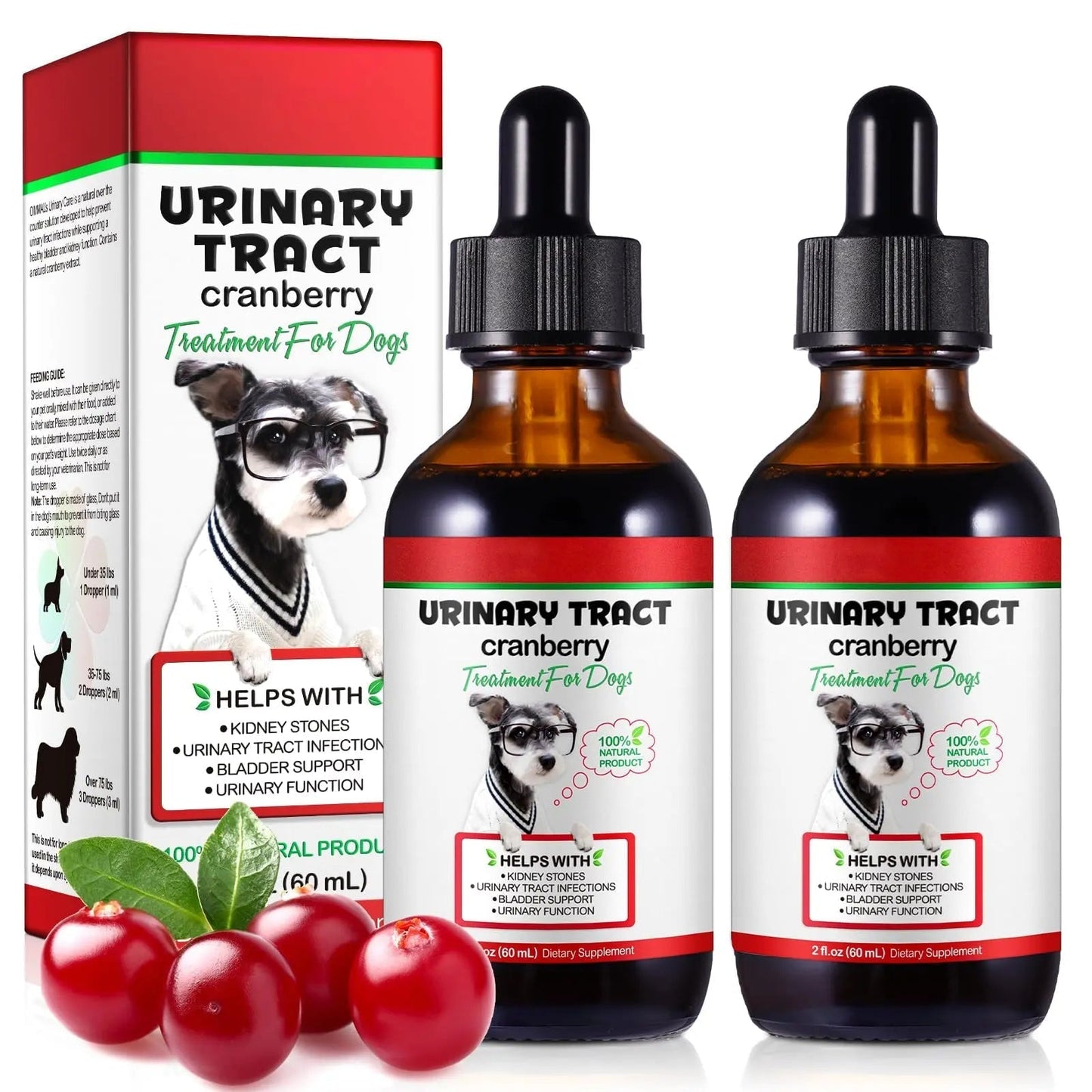 Dog UTI Treatment - Urinary Tract Infection Treatments, Kidney+Bladder Support Supplement, Natural Cranberry Extract for Dogs, Supports Urinary and Digestive Health (2 Fl Oz (Pack of 2)) - dailyvitalstore