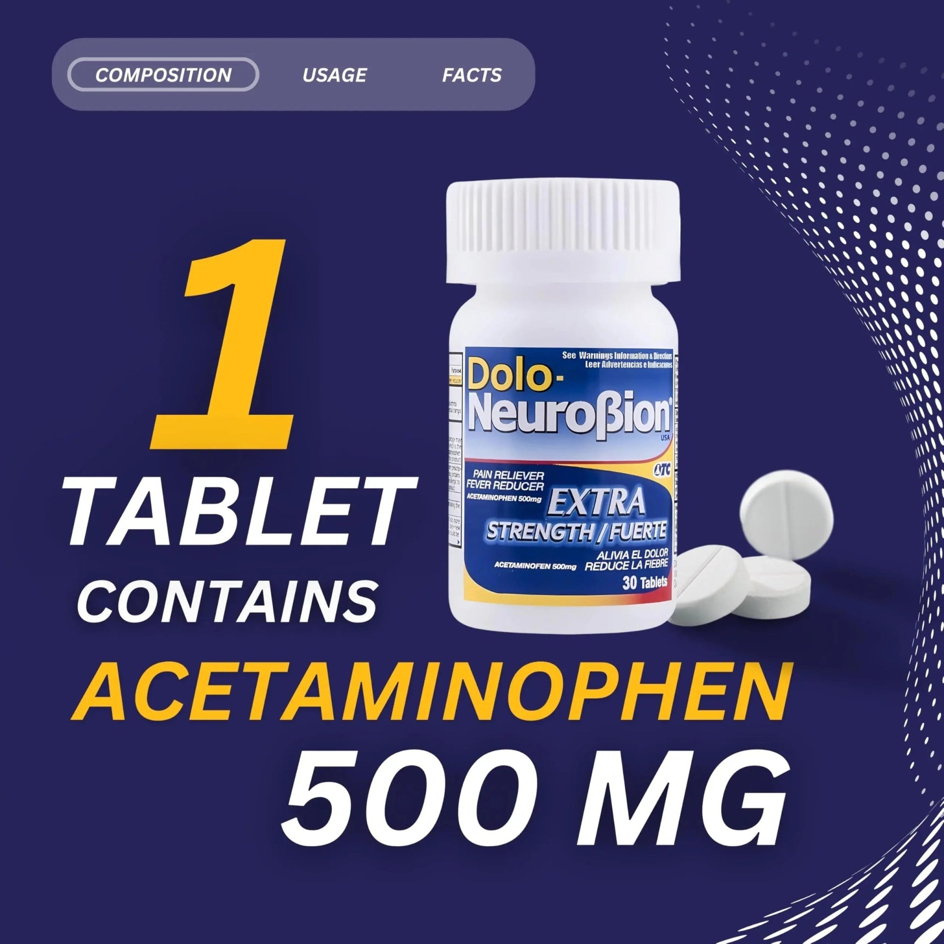 Dolo Neurobion 30 Tablets - Pain Reliever, Fever Reducer, Extra Strength, Fuerte, Alivia el Dolor, Reduce la Fiebre - dailyvitalstore