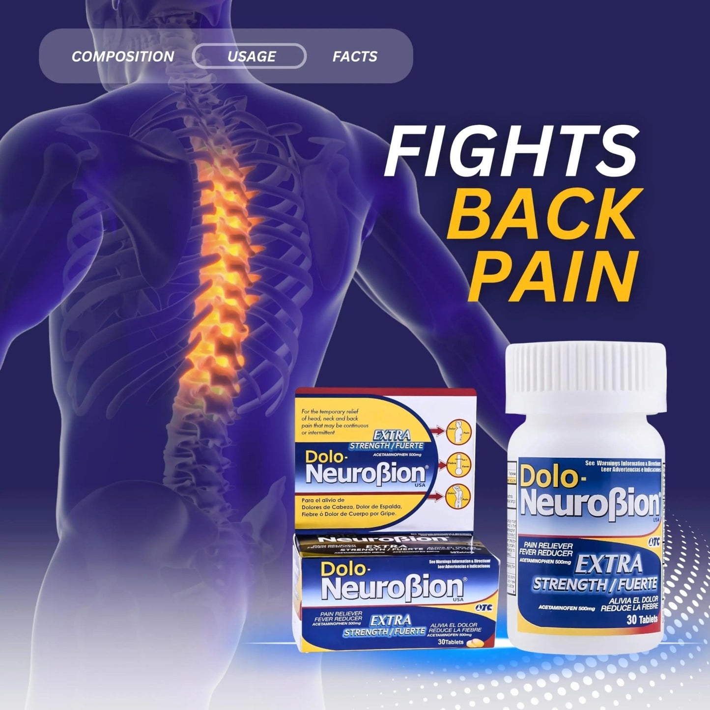 Dolo Neurobion 30 Tablets - Pain Reliever, Fever Reducer, Extra Strength, Fuerte, Alivia el Dolor, Reduce la Fiebre - dailyvitalstore